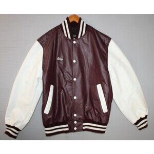 Vintage STEWART & STRAUSS Wresting Varsity Jacket "Cory" Burgundy White Sleeves